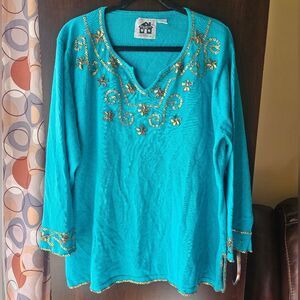 Vintage Storybook Knits Blue Sweater With Sequins Size 3X